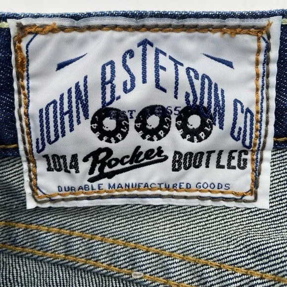 John B Stetson 1014 Rocker Fit Boot Leg Blue Jeans Mens 31x34 Western Cowboy - Picture 4 of 12